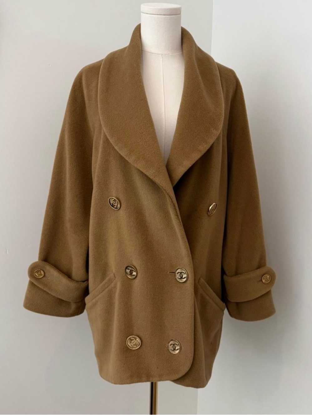 CHANEL 90’s Vintage Double-Breasted Wool Pea Coat